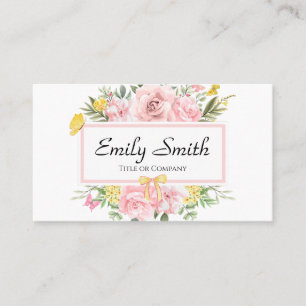 Tarjeta de visita Watercolor Pink Flowers Garden
