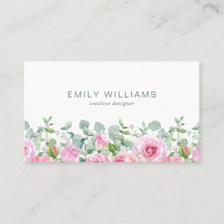 Tarjeta De Visita Watercolor Pink Rose Flowers Business Card