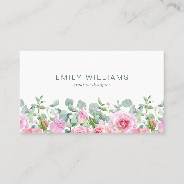 Tarjeta De Visita Watercolor Pink Rose Flowers Business Card (Anverso)