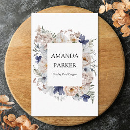 Tarjeta De Visita Watercolor Pretty Beige Blue Flowers Floral