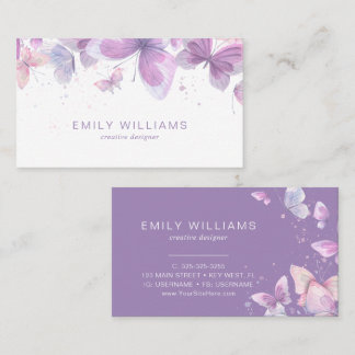 Tarjeta De Visita Watercolor Purple Butterflies Business Card