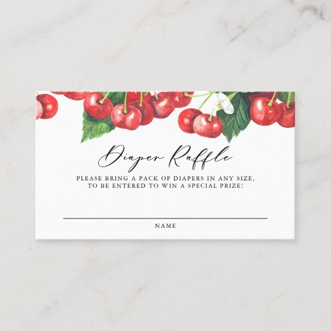 Tarjeta De Visita Watercolor Red Cherries Garland Diaper Raffle Card (Anverso)