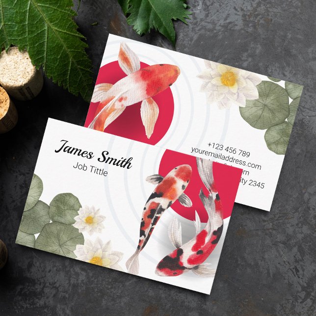 Tarjeta De Visita Watercolor Red Koi pescado Arte japonés (Subido por el creador)