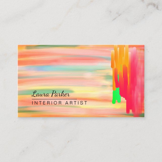 Tarjeta De Visita Watercolor Resumen Pintura Naranja rojo Artista (Anverso)