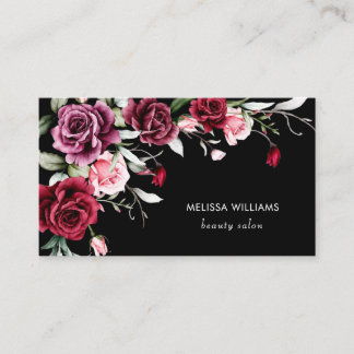 Tarjeta De Visita Watercolor Roses Black Background