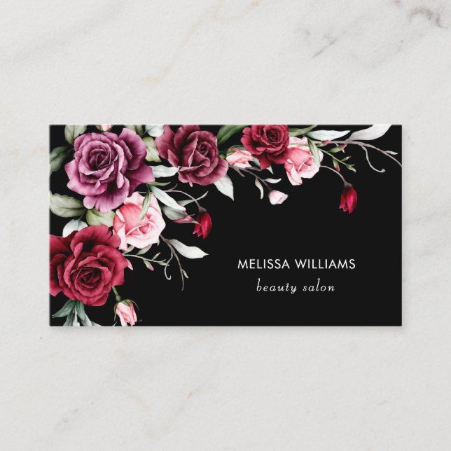 Tarjeta De Visita Watercolor Roses Black Background (Anverso)