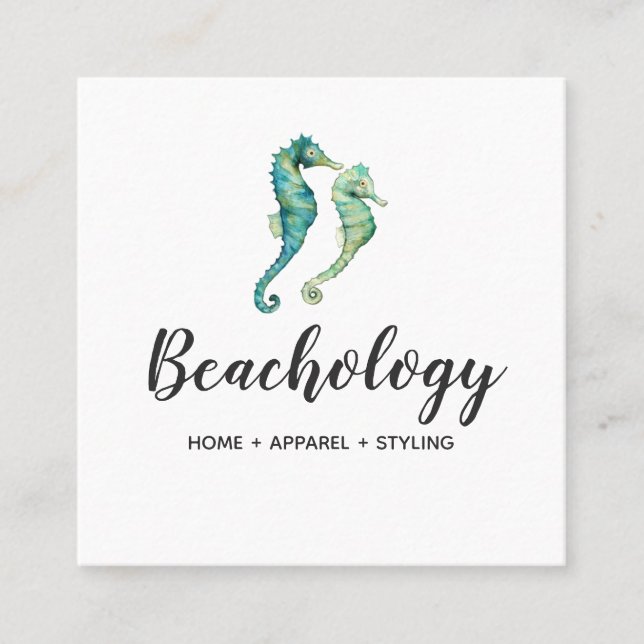 Tarjeta de visita Watercolor Seahorse Square (Anverso)