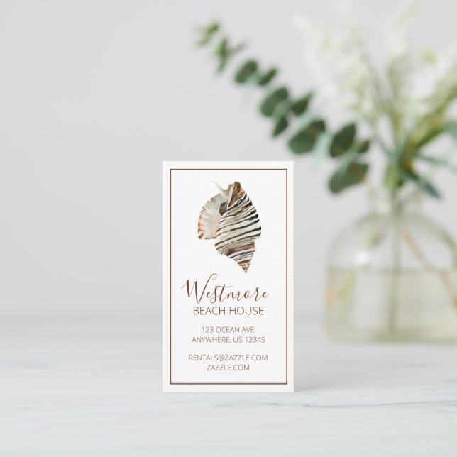 Tarjeta De Visita Watercolor Seashell Beach House (Anverso de pie)
