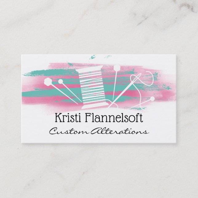 Tarjeta De Visita Watercolor sewing notions seamstress business card (Anverso)