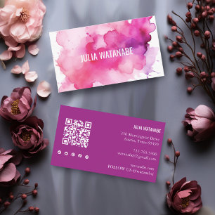 Tarjeta De Visita Watercolor Splash QR Código Medios sociales modern