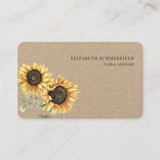 Tarjeta De Visita Watercolor Sunflower Eucalyptus Florismo (Anverso)