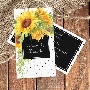Tarjeta De Visita Watercolor Sunflowers Bouquet and Polka Dots