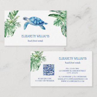 Tarjeta De Visita Watercolor Turtle Tropical Leaves