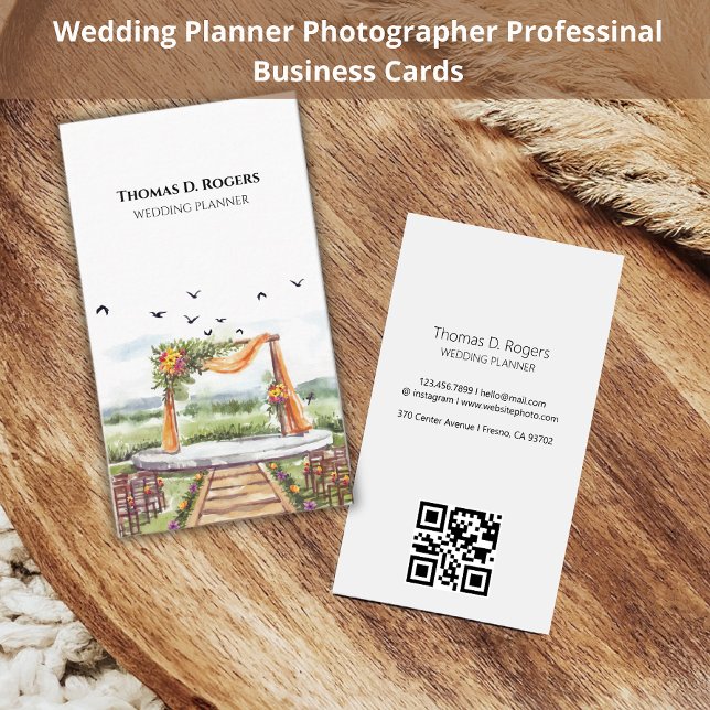 Tarjeta De Visita Watercolor Wedner Planner Photographer QR Code (Subido por el creador)
