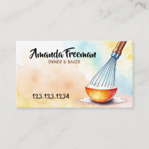 Tarjeta De Visita Watercolor Whisk y Mezcla Bowl Baker