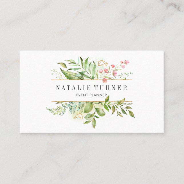 Tarjeta de visita Watercolor Wild Floral Green Fol (Anverso)