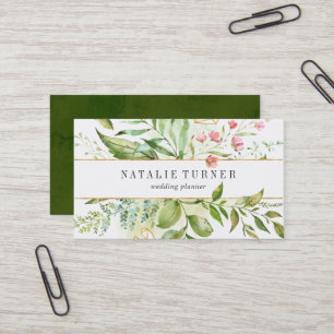 Tarjeta de visita Watercolor Wild Floral Green Fol