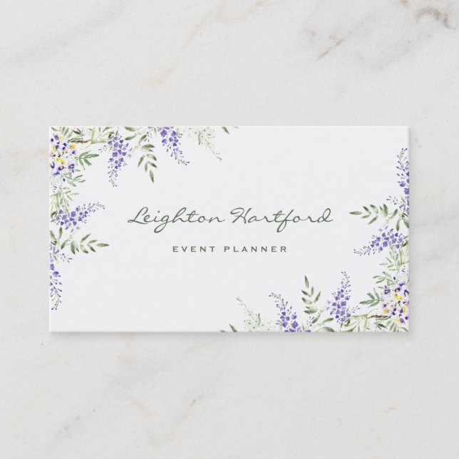 Tarjeta de visita Watercolor Wisteria and Greenera (Anverso)