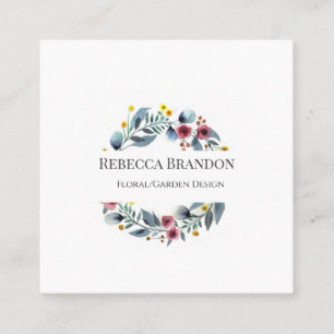 Tarjeta de visita Watercolor Wreath Floral Square