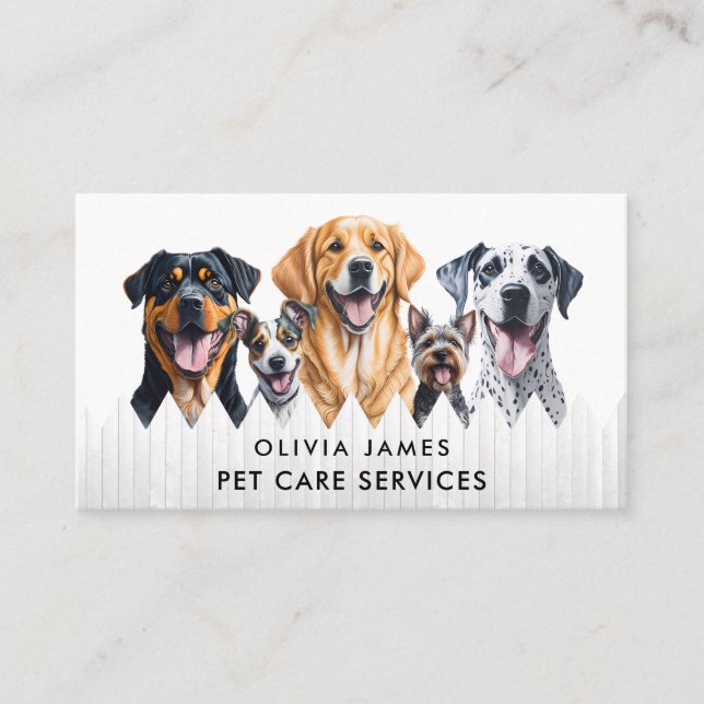 Tarjeta De Visita Watercolour Dog Care Services Walking Sitting Boar (Anverso)