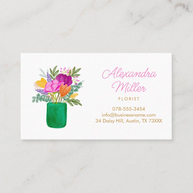 Tarjeta De Visita Watercolour Floral Bouquet Florist (Anverso)