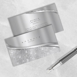 Tarjeta De Visita Wave Silver metalizado y Purpurina ID807