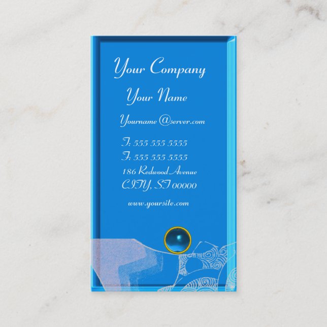 Tarjeta De Visita WAVES SAPPHIRE MONOGRAM, azul blanco rojo negro (Anverso)