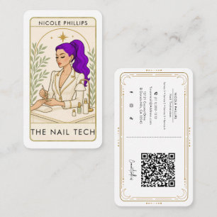 Tarjeta De Visita Wavy Cosmic Purple Hair Nail Tech Redes sociales Q