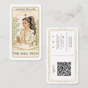 Tarjeta De Visita Wavy Morena Castaño Pelo Oscuro Técnico de Uñas QR