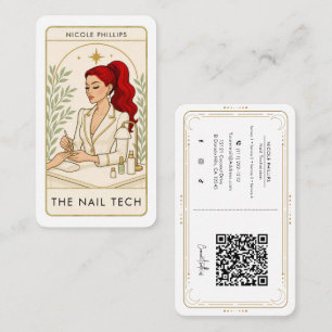 Tarjeta De Visita Wavy Red Hair Nail Tech Tarot Social Media QR
