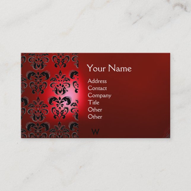 Tarjeta De Visita WAX SEAL DAMASK MONOGRAM rojo (Anverso)