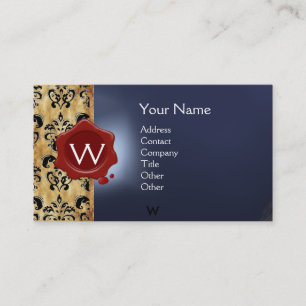 Tarjeta De Visita WAX SEAL DAMASK PARCHMENT MONOGRAM azul rojo negro