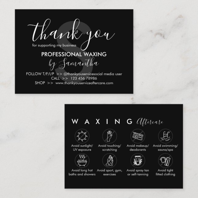 Tarjeta De Visita Waxing negro después de consejos de cuidados Graci (Anverso / Reverso)
