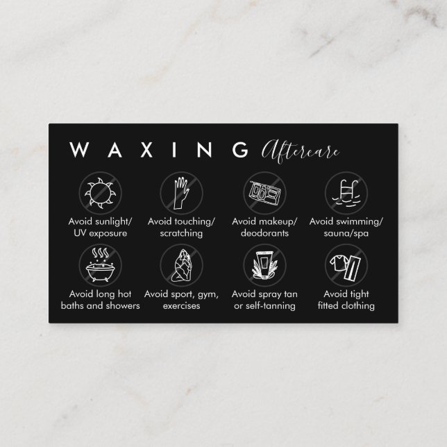 Tarjeta De Visita Waxing negro después de las instrucciones de los c (Reverso)