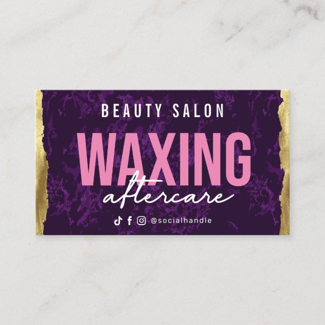 Tarjeta De Visita Waxing Purple Gold Aftercare Card (Anverso)