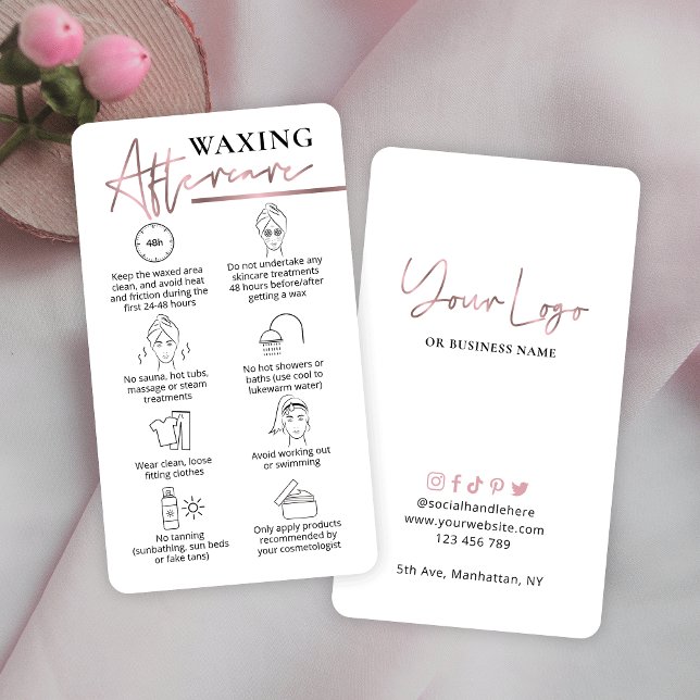 Tarjeta De Visita Waxy After Care Guide Pink Rose Gold Beauty Bar (Subido por el creador)