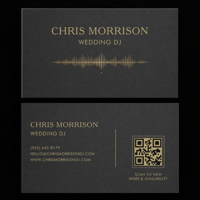 Tarjeta De Visita Wedding DJ Music Black Gold QR Code Professional (Subido por el creador)
