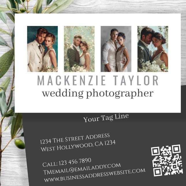 Tarjeta De Visita Wedding Photographer 4 Photo Personalized QR Code (Wedding Photographer 4 Photo Personalized QR Code Business Cards by Ricaso. Change text & photos)