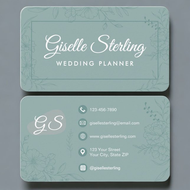 Tarjeta De Visita Wedding Planner Green Teal Floral (Subido por el creador)