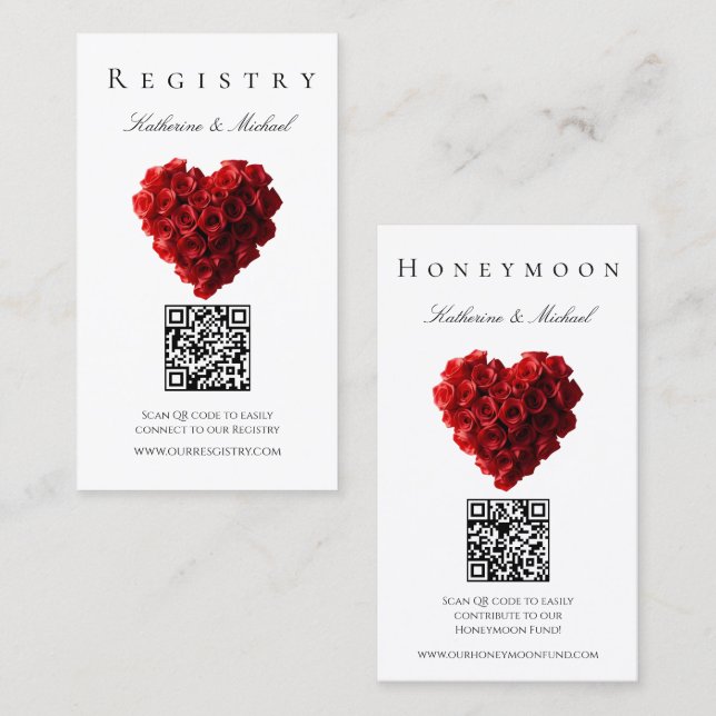 Tarjeta De Visita Wedding Registry-Heart Shaped Red Roses- (Anverso / Reverso)