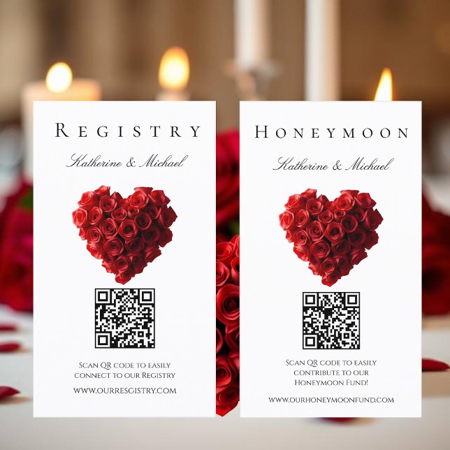 Tarjeta De Visita Wedding Registry-Heart Shaped Red Roses- (Wedding Registry-Heart Shaped Red Roses- Registry and Honeymoon Fund)