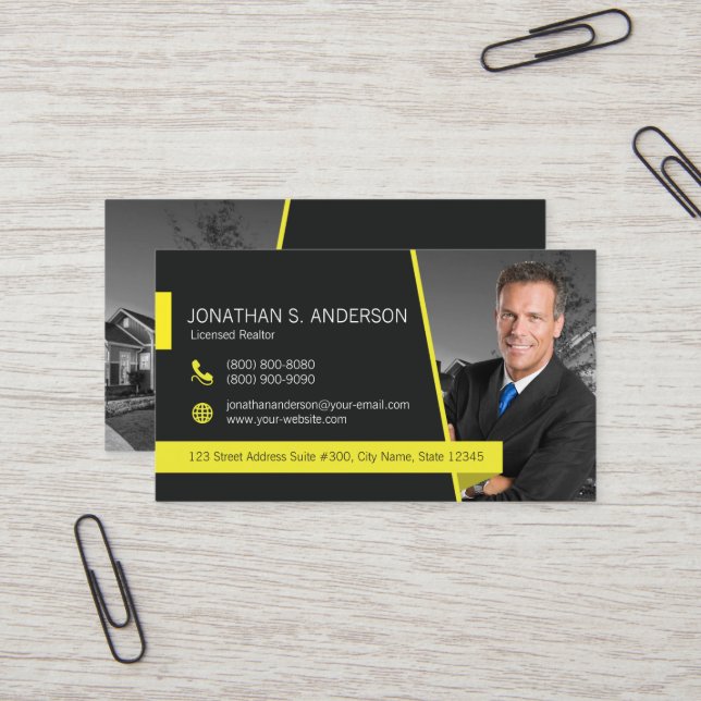 Tarjeta de visita Weichert Realtor Amarillo Negro (Anverso/Reverso In Situ)