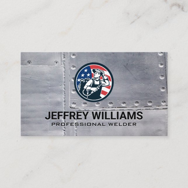 Tarjeta De Visita Welder americano | Rivetos metalizado (Anverso)