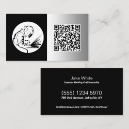 Tarjeta De Visita 🔥 Welder Personalizado Black Faux Metall QR