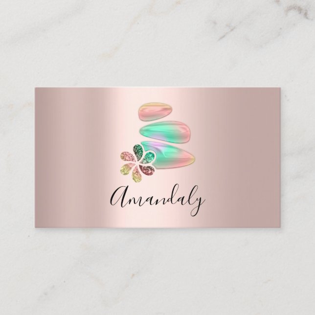 Tarjeta De Visita Wellness Spa Terapia de Masaje Refexología Rosa (Anverso)