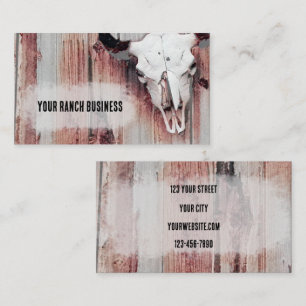 Tarjeta De Visita Western Bull Skull Rustic Barn Wood Brown Vintage