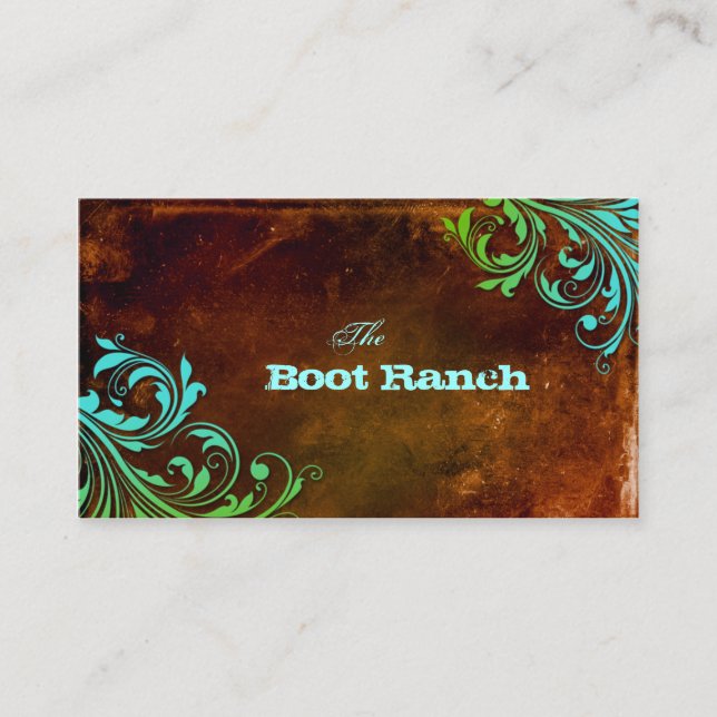 Tarjeta De Visita Western Floral Business Card Brown Blue Grunge (Anverso)