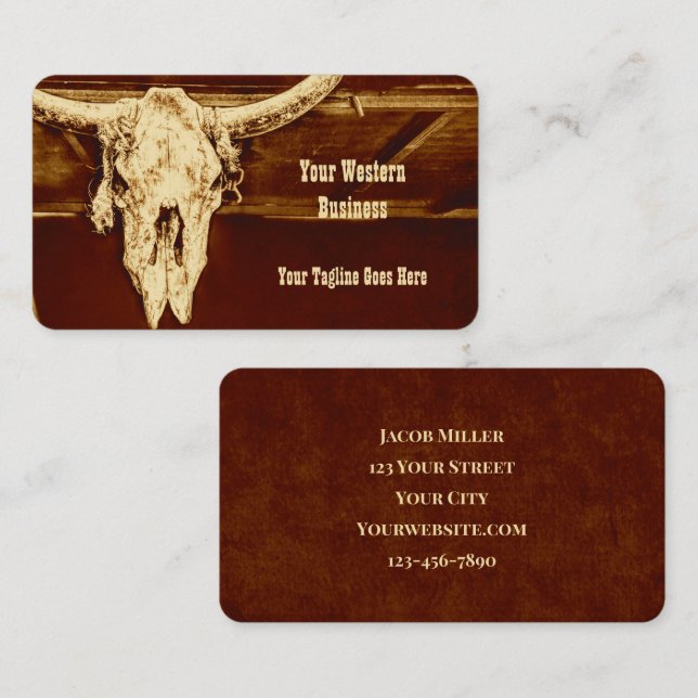 Tarjeta De Visita Western Rust Brown County Rustic Cow Skull Barn (Anverso / Reverso)