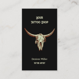 Tarjeta De Visita Western Rustic Tattoo Shop Bull Skull