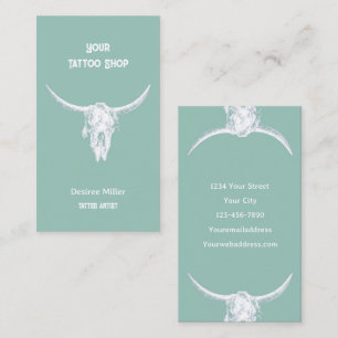 Tarjeta De Visita Western Rustic Tattoo Shop Bull Skull
